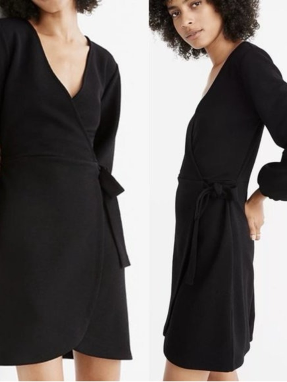 Madewell Texture & Thread black long-sleeve faux wrap dress